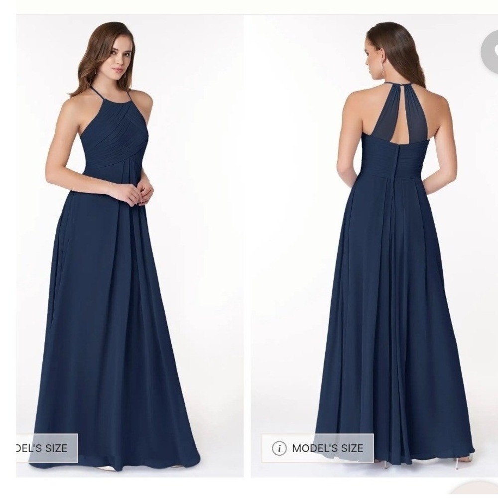 Azazie Ginger Stormy Dark Navy Blue Bridesmaid Dress A8 Prom Gown Halter Chiffon